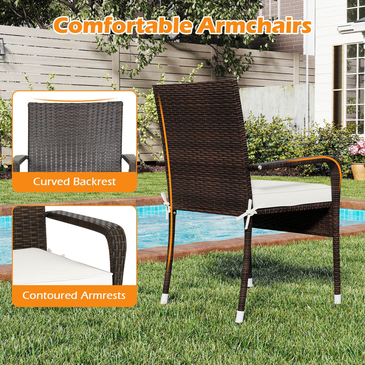 3-Piece Patio Set, PE Rattan Wicker Chairs, Tempered Glass Table, White Patio Conversation Sets at Gallery Canada
