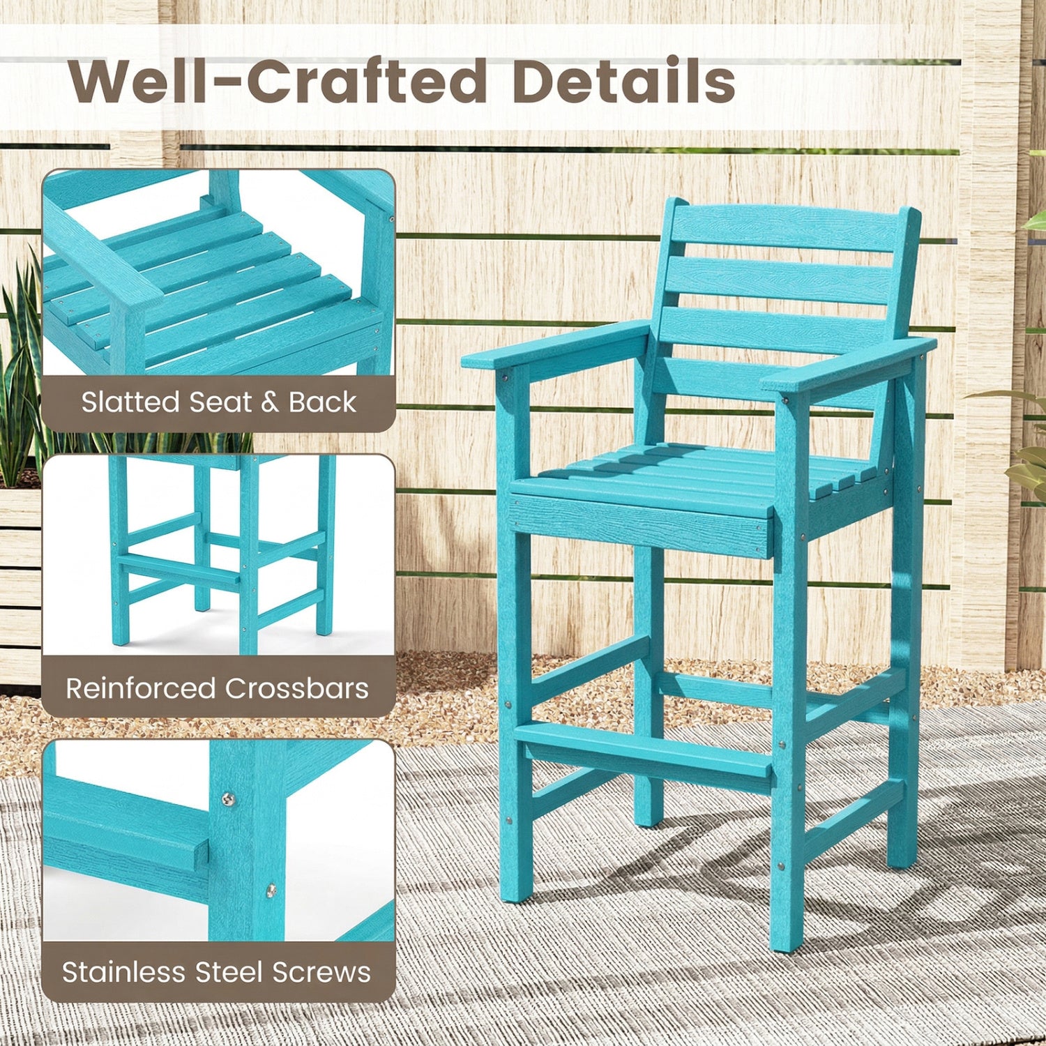 3-Piece Patio Bar Set With Square High-Top Table, Turquoise Patio Furniture Sets at Gallery Canada