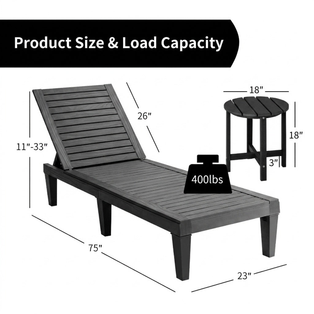 3-Piece Patio Lounge Set, Adjustable Recliner Chairs, Round Side Table Outdoor Chaise Lounges at Gallery Canada