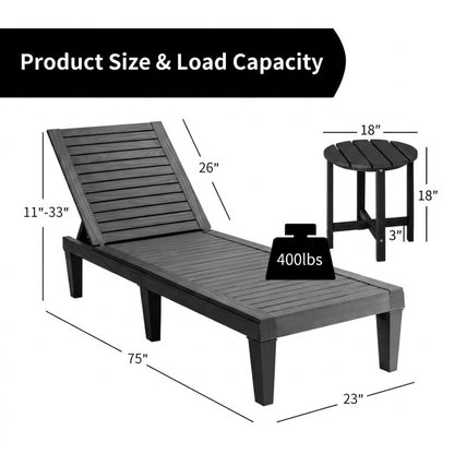 3-Piece Patio Lounge Set, Adjustable Recliner Chairs, Round Side Table Outdoor Chaise Lounges at Gallery Canada