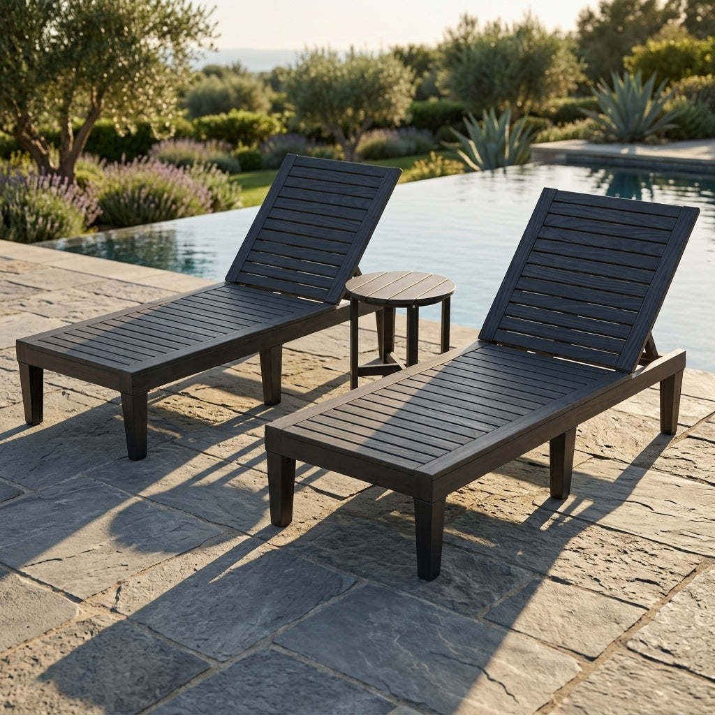 3-Piece Patio Lounge Set, Adjustable Recliner Chairs, Round Side Table Outdoor Chaise Lounges at Gallery Canada