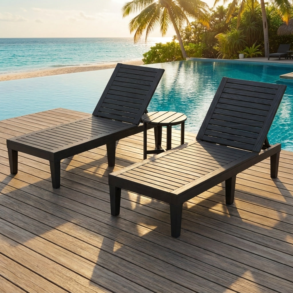 3-Piece Patio Lounge Set, Adjustable Recliner Chairs, Round Side Table Outdoor Chaise Lounges at Gallery Canada