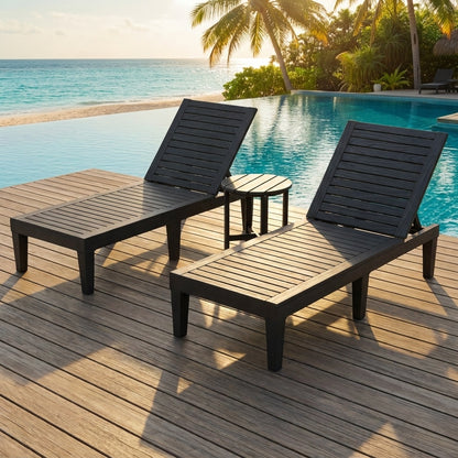 3-Piece Patio Lounge Set, Adjustable Recliner Chairs, Round Side Table Outdoor Chaise Lounges at Gallery Canada