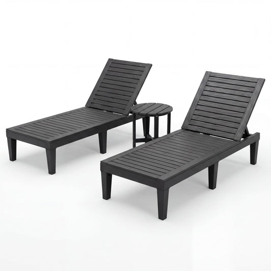 3-Piece Patio Lounge Set, Adjustable Recliner Chairs, Round Side Table Outdoor Chaise Lounges Black at Gallery Canada