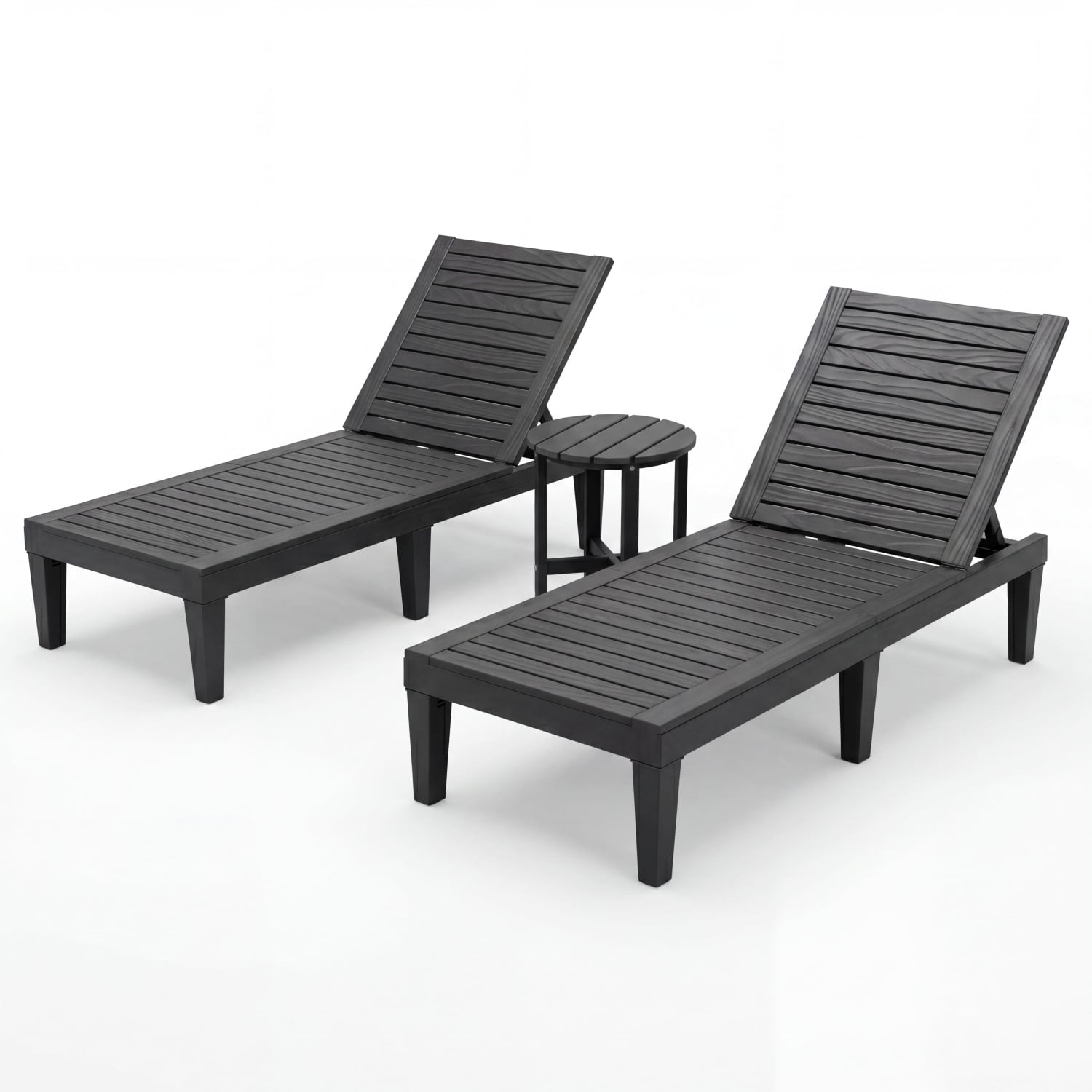3-Piece Patio Lounge Set, Adjustable Recliner Chairs, Round Side Table Outdoor Chaise Lounges Black at Gallery Canada
