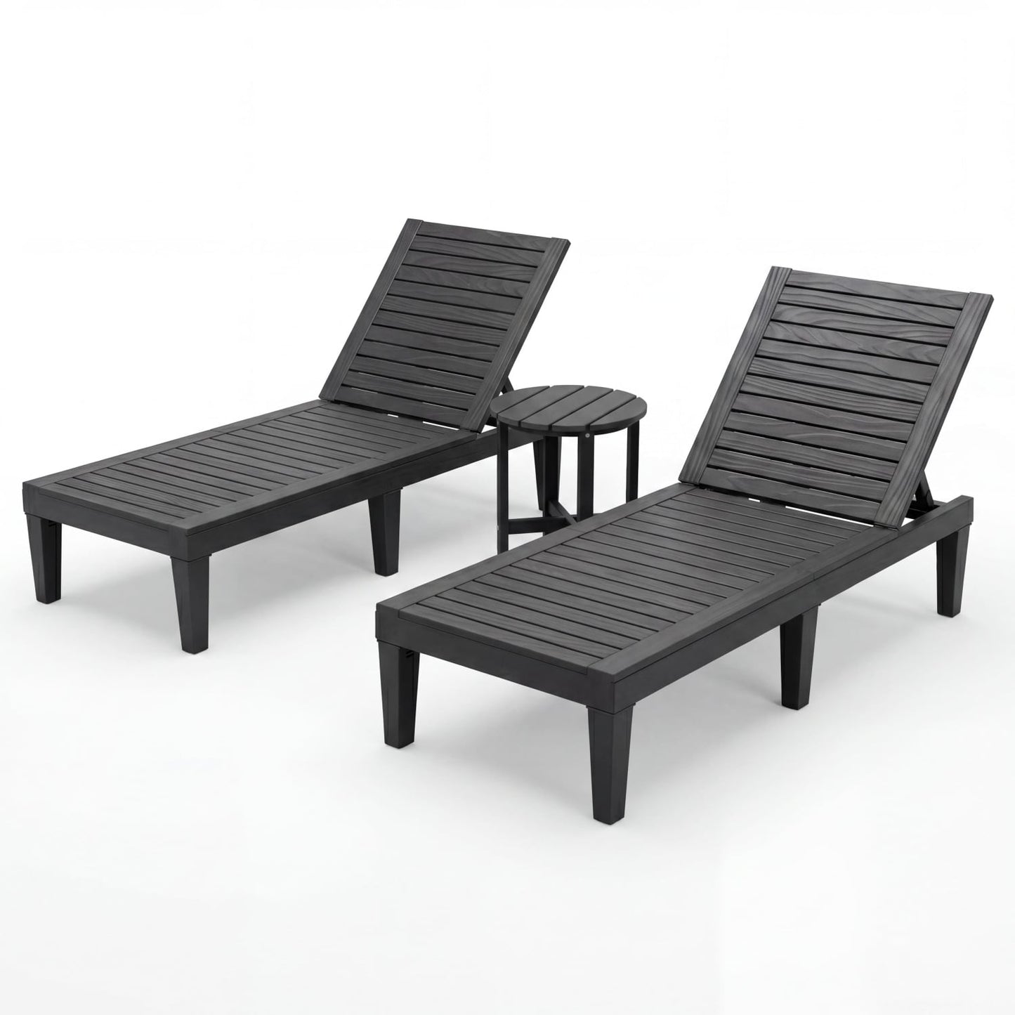 3-Piece Patio Lounge Set, Adjustable Recliner Chairs, Round Side Table Outdoor Chaise Lounges Black at Gallery Canada