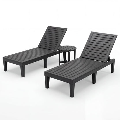 3-Piece Patio Lounge Set, Adjustable Recliner Chairs, Round Side Table Outdoor Chaise Lounges Black at Gallery Canada