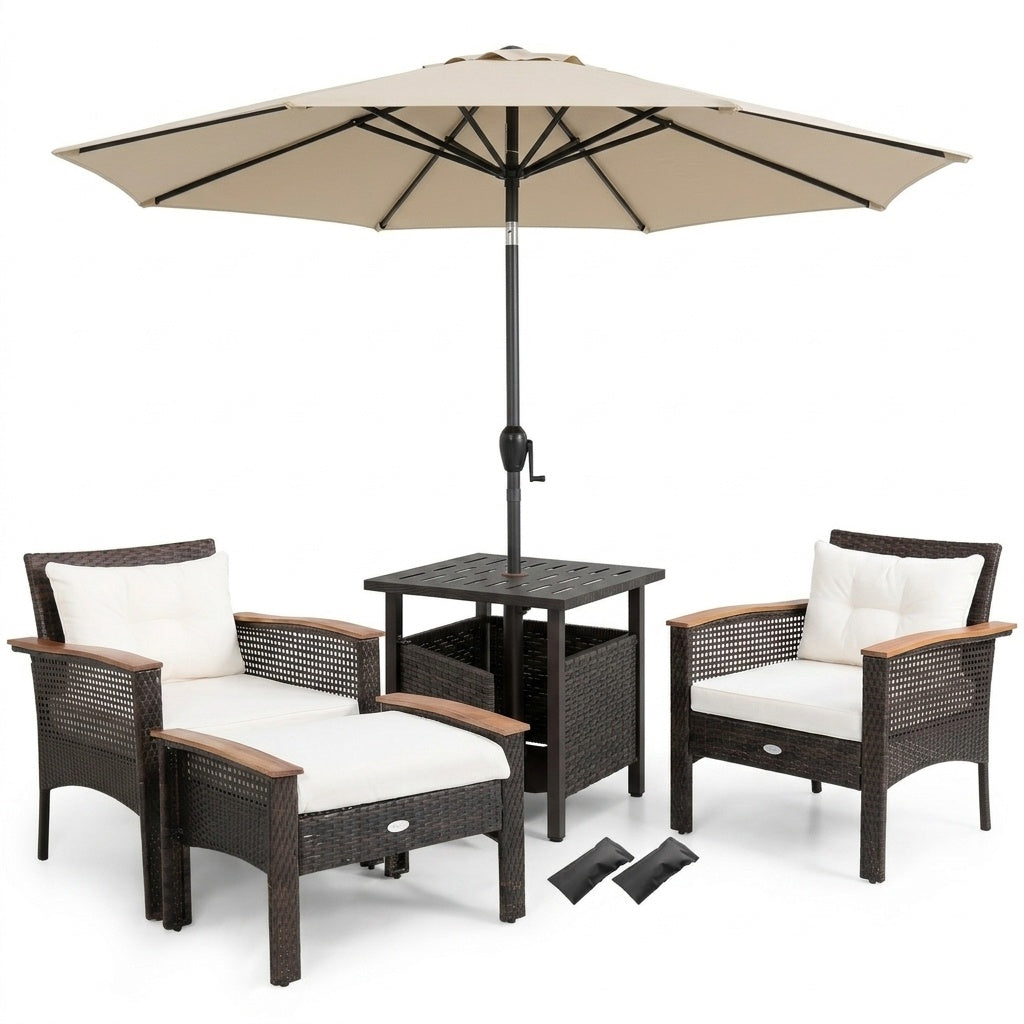 3-Piece Patio Lounge Set, Umbrella & Side Table