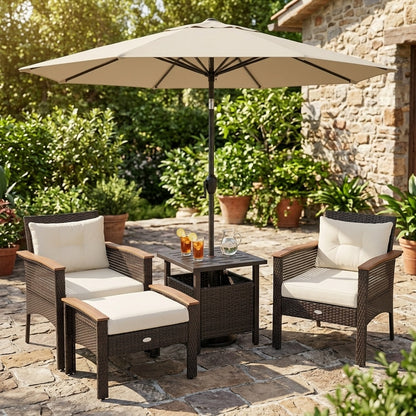 3-Piece Patio Lounge Set, Umbrella & Side Table