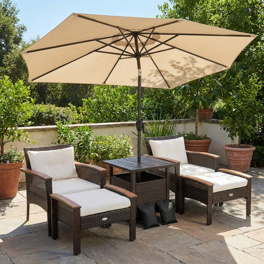 3-Piece Patio Lounge Set, Umbrella & Side Table