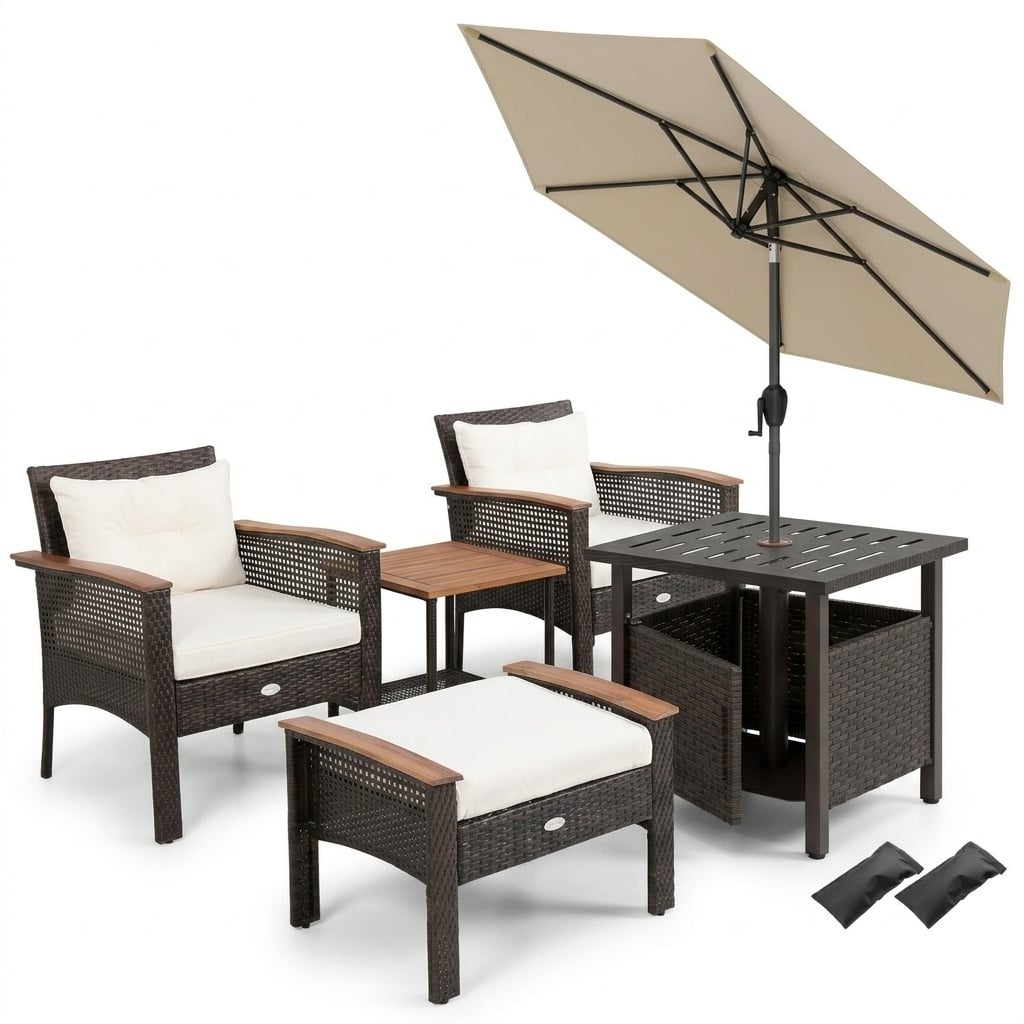 3-Piece Patio Lounge Set, Umbrella & Side Table