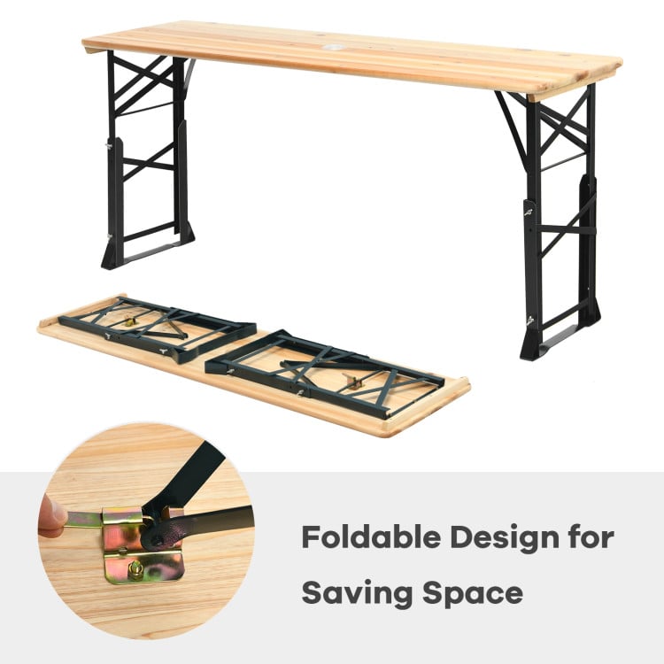 3-Piece Patio Picnic Table Set: Adjustable Wooden Picnic Table + Umbrella + Umbrella Base Picnic Tables at Gallery Canada