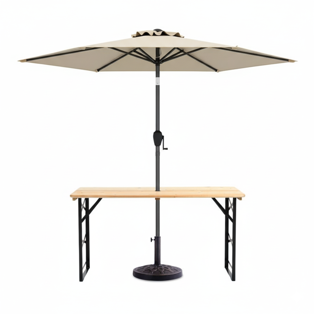 3-Piece Patio Picnic Table Set: Adjustable Wooden Picnic Table + Umbrella + Umbrella Base Picnic Tables Options at Gallery Canada