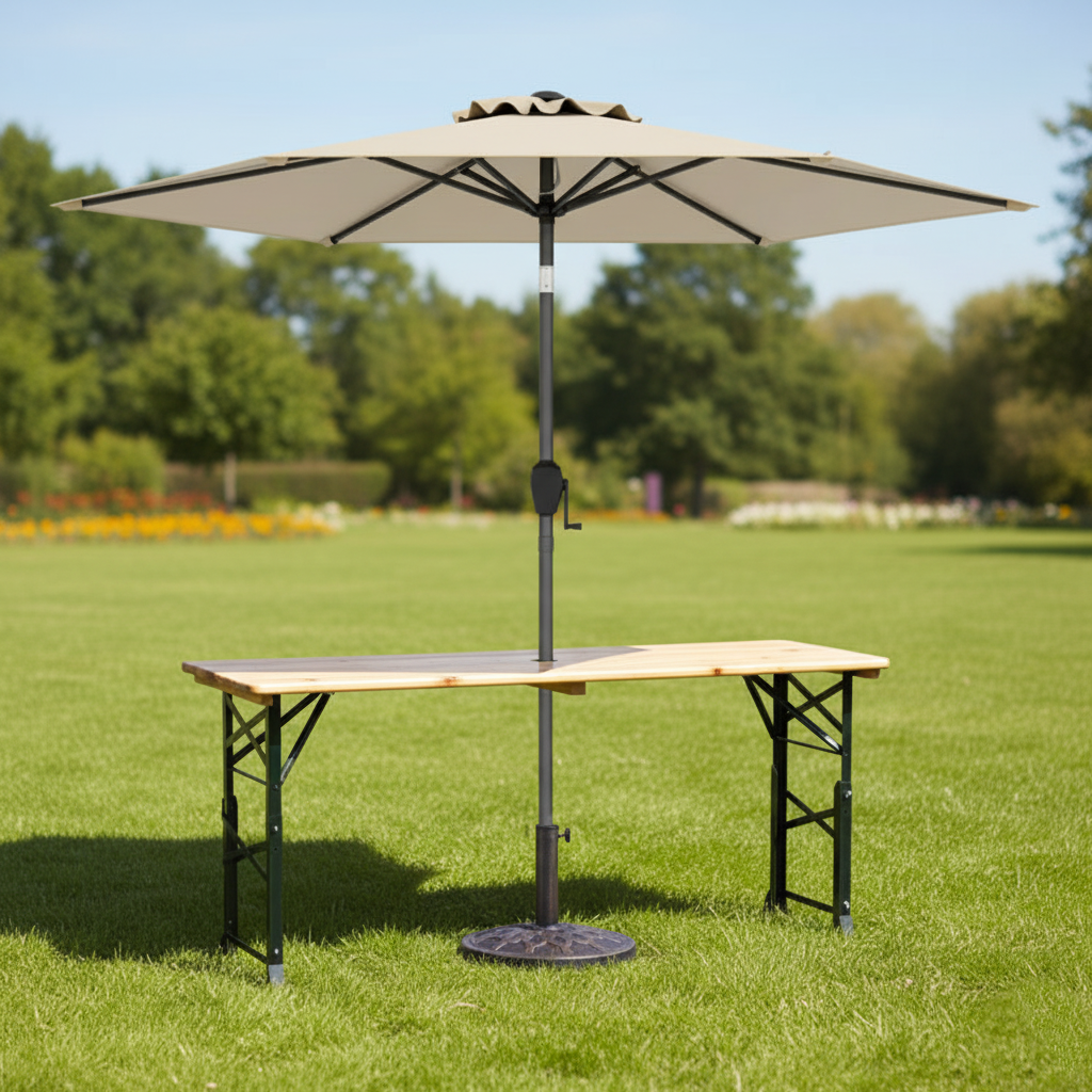 3-Piece Patio Picnic Table Set: Adjustable Wooden Picnic Table + Umbrella + Umbrella Base Picnic Tables at Gallery Canada