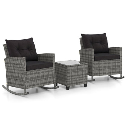 3-Piece Patio Rattan Roker Chairs with Tempered Glass Table and Soft Cushions-Mix Gray, Mix Grey-black Patio Conversation Sets Mix Grey-black at Gallery Canada