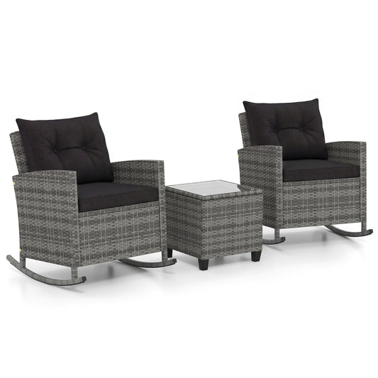 3-Piece Patio Rattan Roker Chairs with Tempered Glass Table and Soft Cushions-Mix Gray, Mix Grey-black Patio Conversation Sets Mix Grey-black at Gallery Canada