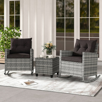 3-Piece Patio Rattan Roker Chairs with Tempered Glass Table and Soft Cushions-Mix Gray, Mix Grey-black Patio Conversation Sets at Gallery Canada
