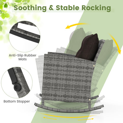 3-Piece Patio Rattan Roker Chairs with Tempered Glass Table and Soft Cushions-Mix Gray, Mix Grey-black Patio Conversation Sets at Gallery Canada