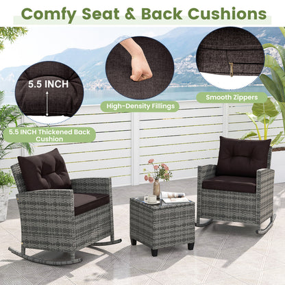 3-Piece Patio Rattan Roker Chairs with Tempered Glass Table and Soft Cushions-Mix Gray, Mix Grey-black Patio Conversation Sets at Gallery Canada