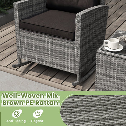 3-Piece Patio Rattan Roker Chairs with Tempered Glass Table and Soft Cushions-Mix Gray, Mix Grey-black Patio Conversation Sets at Gallery Canada
