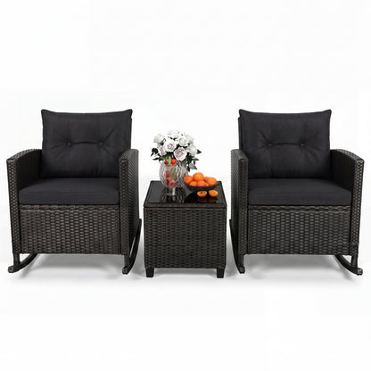 3-Piece Patio Rattan Roker Chairs with Tempered Glass Table and Soft Cushions Patio Conversation Sets at Gallery Canada