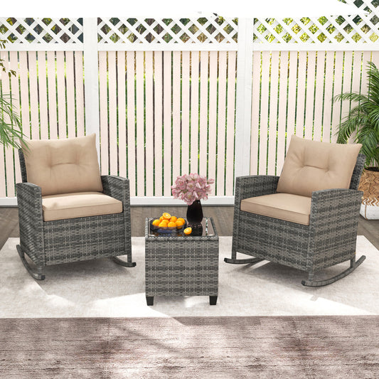 3-Piece Patio Rattan Rocker Chairs With Glass Table, Yellow Patio Conversation Sets Yellow at Gallery Canada