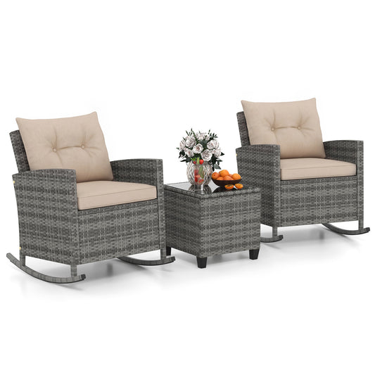 3-Piece Patio Rattan Rocker Chairs With Glass Table, Yellow Patio Conversation Sets Yellow at Gallery Canada
