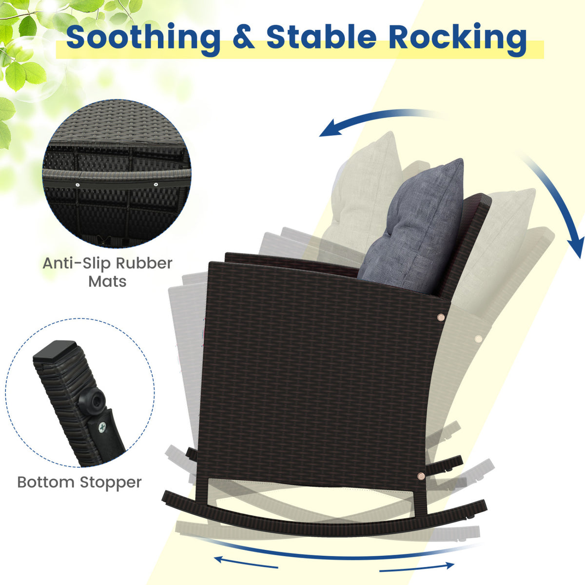 3-Piece Patio Rattan Rocker Chairs, Tempered Glass Table, Dark Gray
