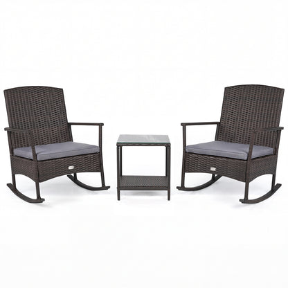 3 Piece Patio Rocking Set, Wicker Chairs, 2-Tier Coffee Table, Gray Patio Conversation Sets Gray at Gallery Canada