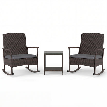 3 Piece Patio Rocking Set, Wicker Chairs, 2-Tier Coffee Table, Gray Patio Conversation Sets at Gallery Canada