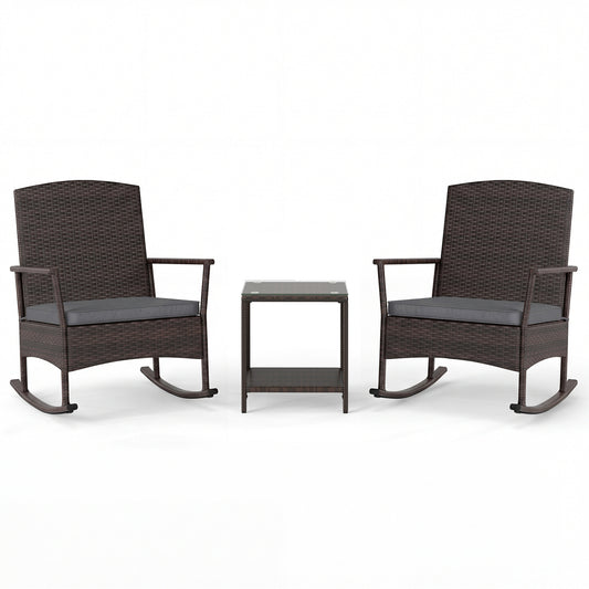 3 Piece Patio Rocking Set, Wicker Chairs, 2-Tier Coffee Table, Gray Patio Conversation Sets Gray at Gallery Canada