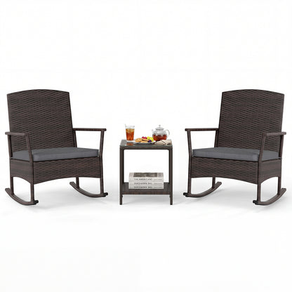 3 Piece Patio Rocking Set, Wicker Chairs, 2-Tier Coffee Table, Gray Patio Conversation Sets at Gallery Canada
