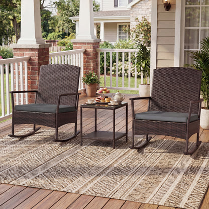3 Piece Patio Rocking Set, Wicker Chairs, 2-Tier Coffee Table, Gray Patio Conversation Sets at Gallery Canada