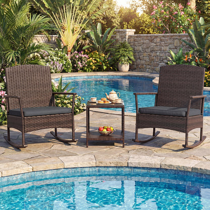 3 Piece Patio Rocking Set, Wicker Chairs, 2-Tier Coffee Table, Gray Patio Conversation Sets at Gallery Canada
