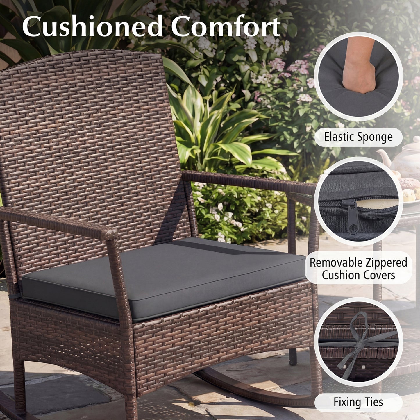 3 Piece Patio Rocking Set, Wicker Chairs, 2-Tier Coffee Table, Gray Patio Conversation Sets at Gallery Canada