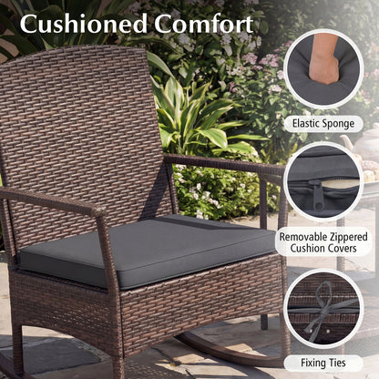 3 Piece Patio Rocking Set, Wicker Chairs, 2-Tier Coffee Table, Gray Patio Conversation Sets at Gallery Canada