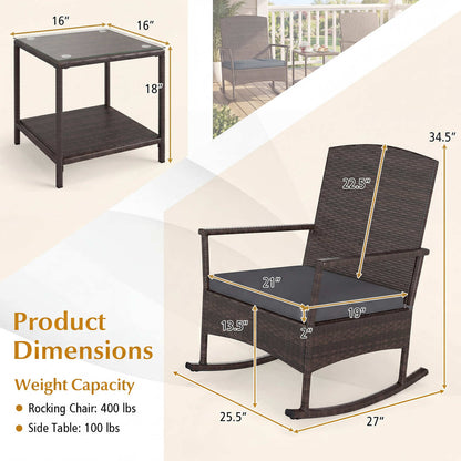 3 Piece Patio Rocking Set, Wicker Chairs, 2-Tier Coffee Table, Gray Patio Conversation Sets at Gallery Canada