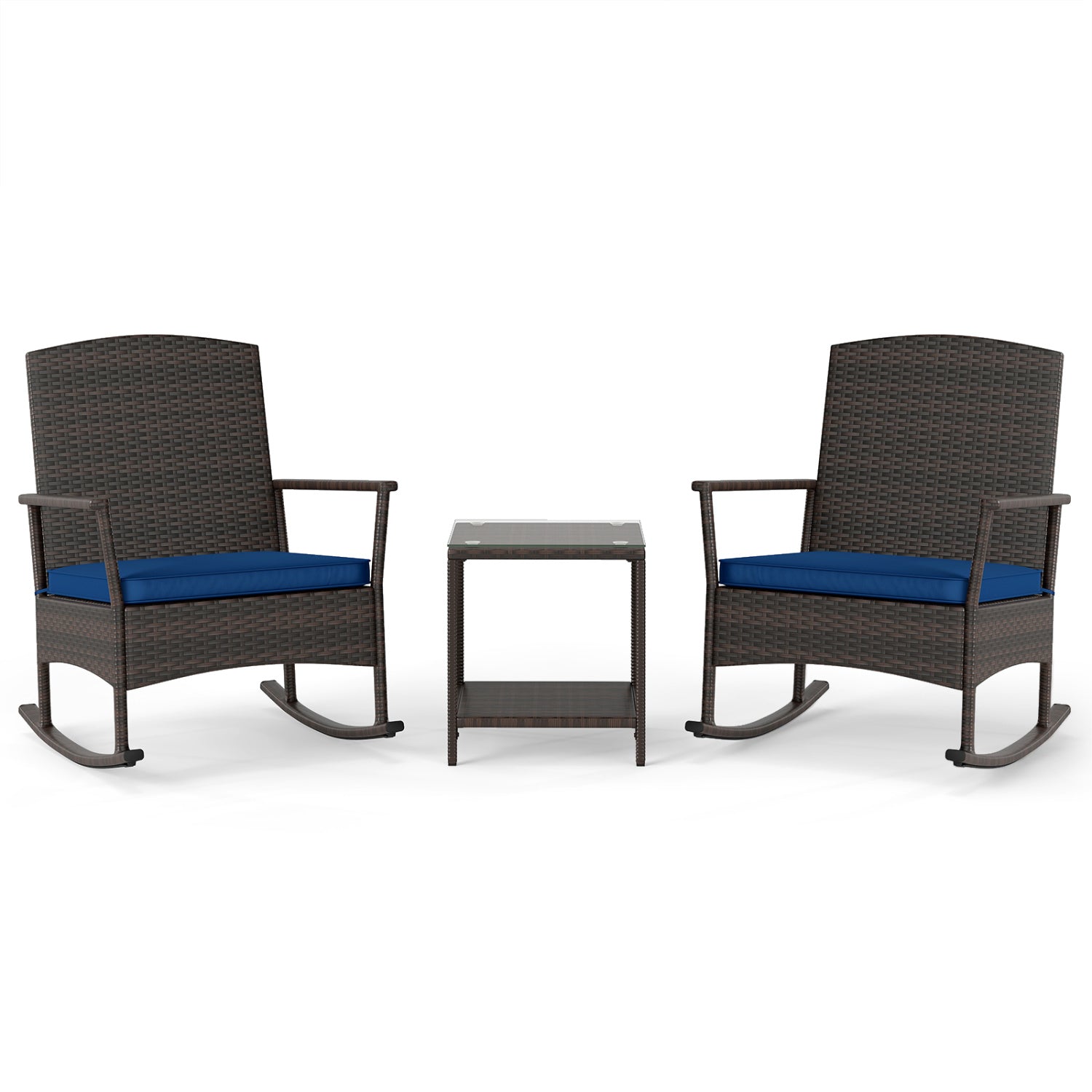 Wicker 3-Piece Patio Rocking Set with Coffee Table, Navy Patio Conversation Sets Navy at Gallery Canada