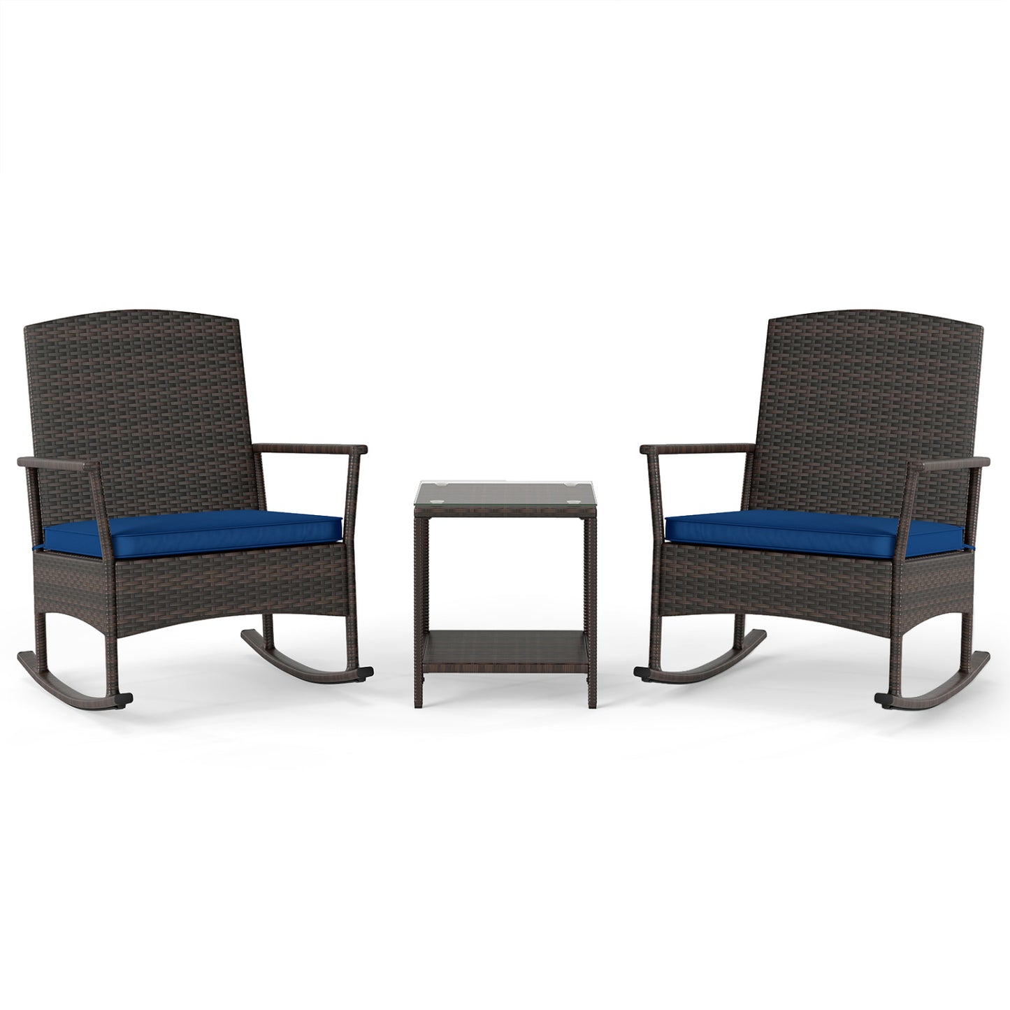 Wicker 3-Piece Patio Rocking Set with Coffee Table, Navy Patio Conversation Sets Navy at Gallery Canada