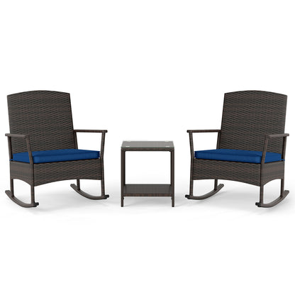 Wicker 3-Piece Patio Rocking Set with Coffee Table, Navy Patio Conversation Sets Navy at Gallery Canada