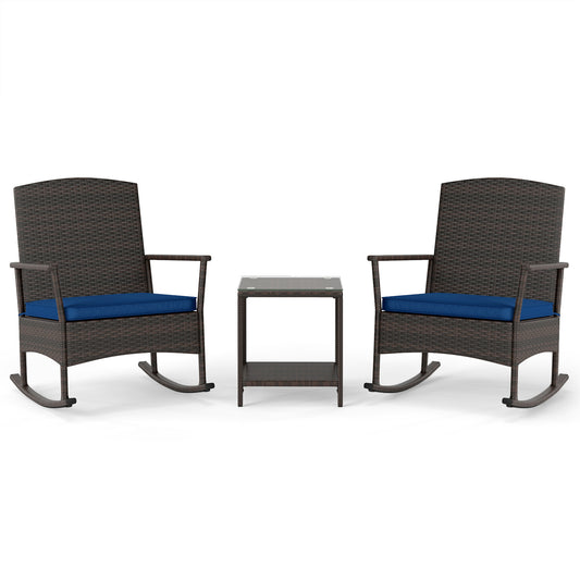 Wicker 3-Piece Patio Rocking Set with Coffee Table, Navy Patio Conversation Sets Navy at Gallery Canada