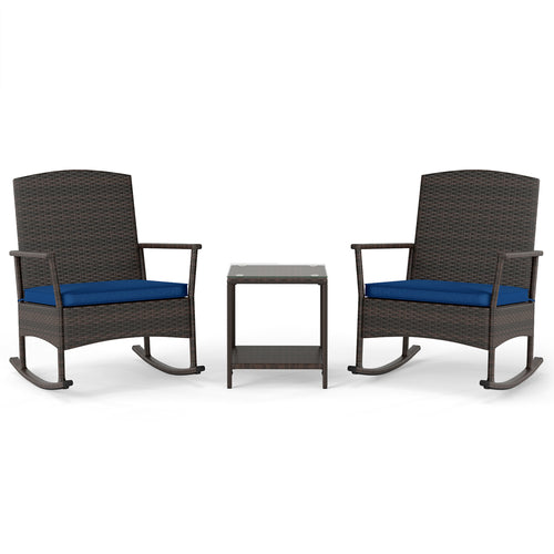 Wicker 3-Piece Patio Rocking Set with Coffee Table, Navy