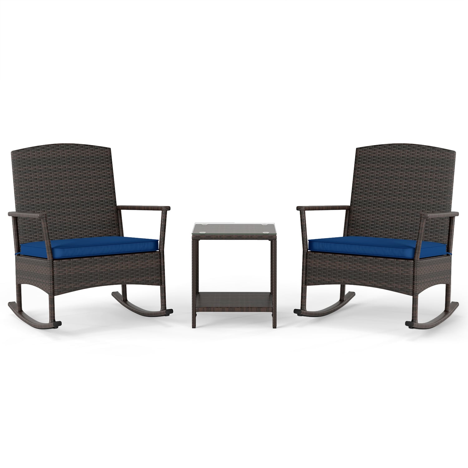 Wicker 3-Piece Patio Rocking Set with Coffee Table, Navy Patio Conversation Sets Navy at Gallery Canada