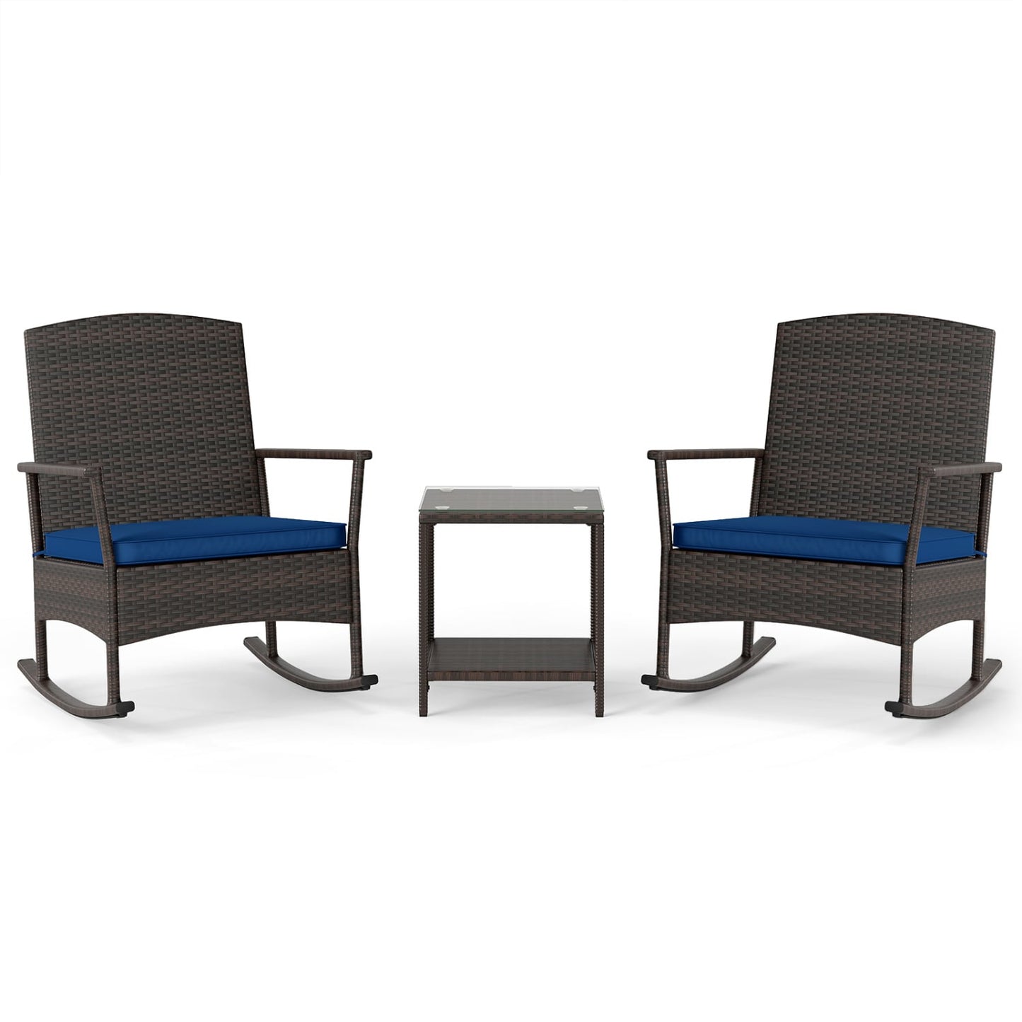 Wicker 3-Piece Patio Rocking Set with Coffee Table, Navy Patio Conversation Sets Navy at Gallery Canada