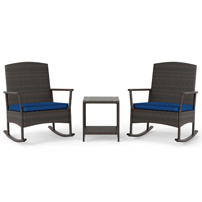 Wicker 3-Piece Patio Rocking Set with Coffee Table, Navy Patio Conversation Sets Navy at Gallery Canada