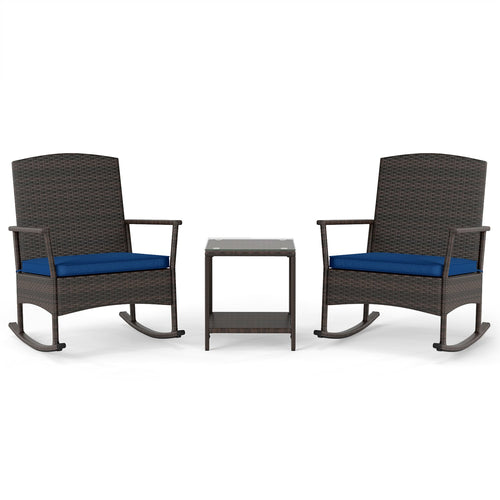 Wicker 3-Piece Patio Rocking Set with Coffee Table, Navy