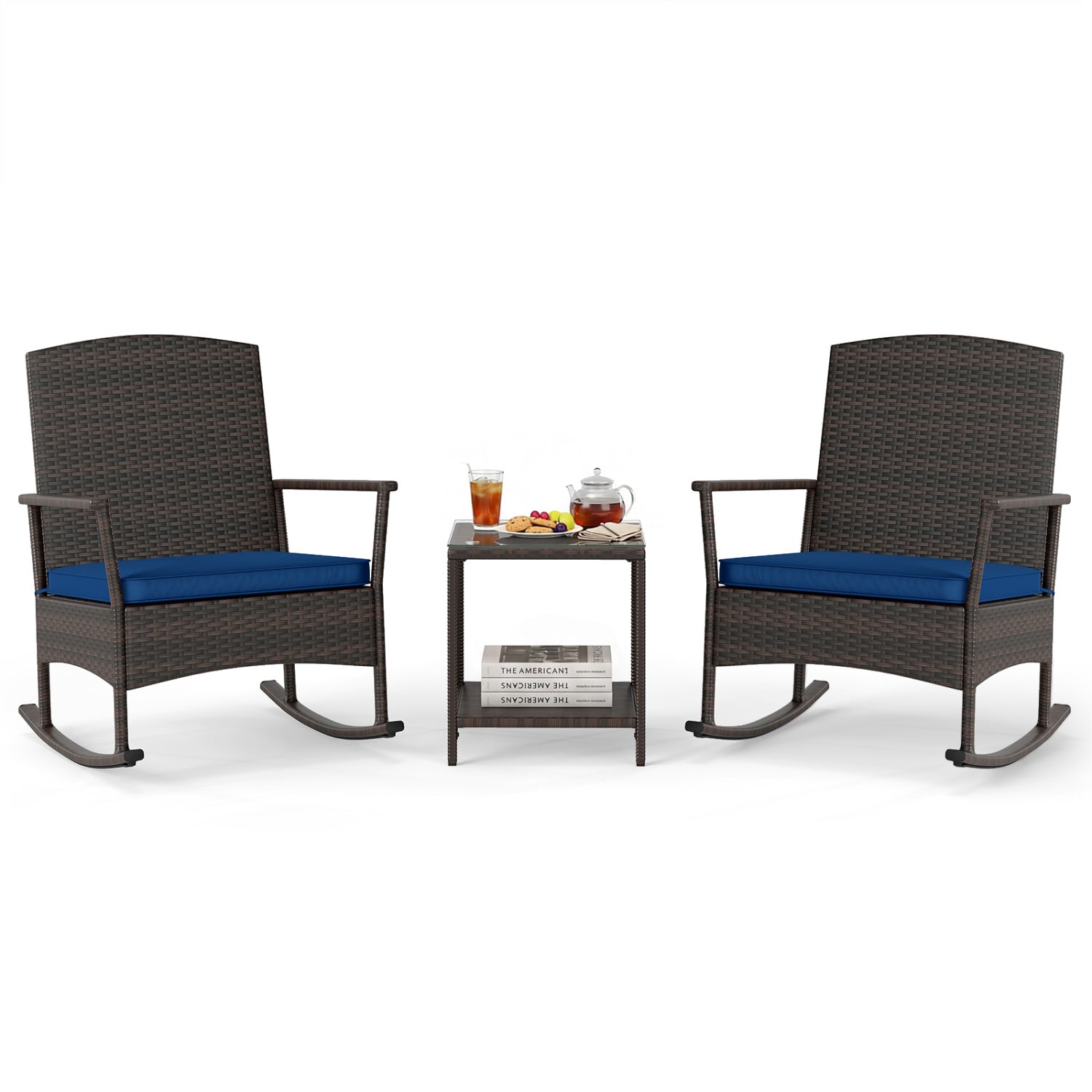 Wicker 3-Piece Patio Rocking Set with Coffee Table, Navy Patio Conversation Sets at Gallery Canada