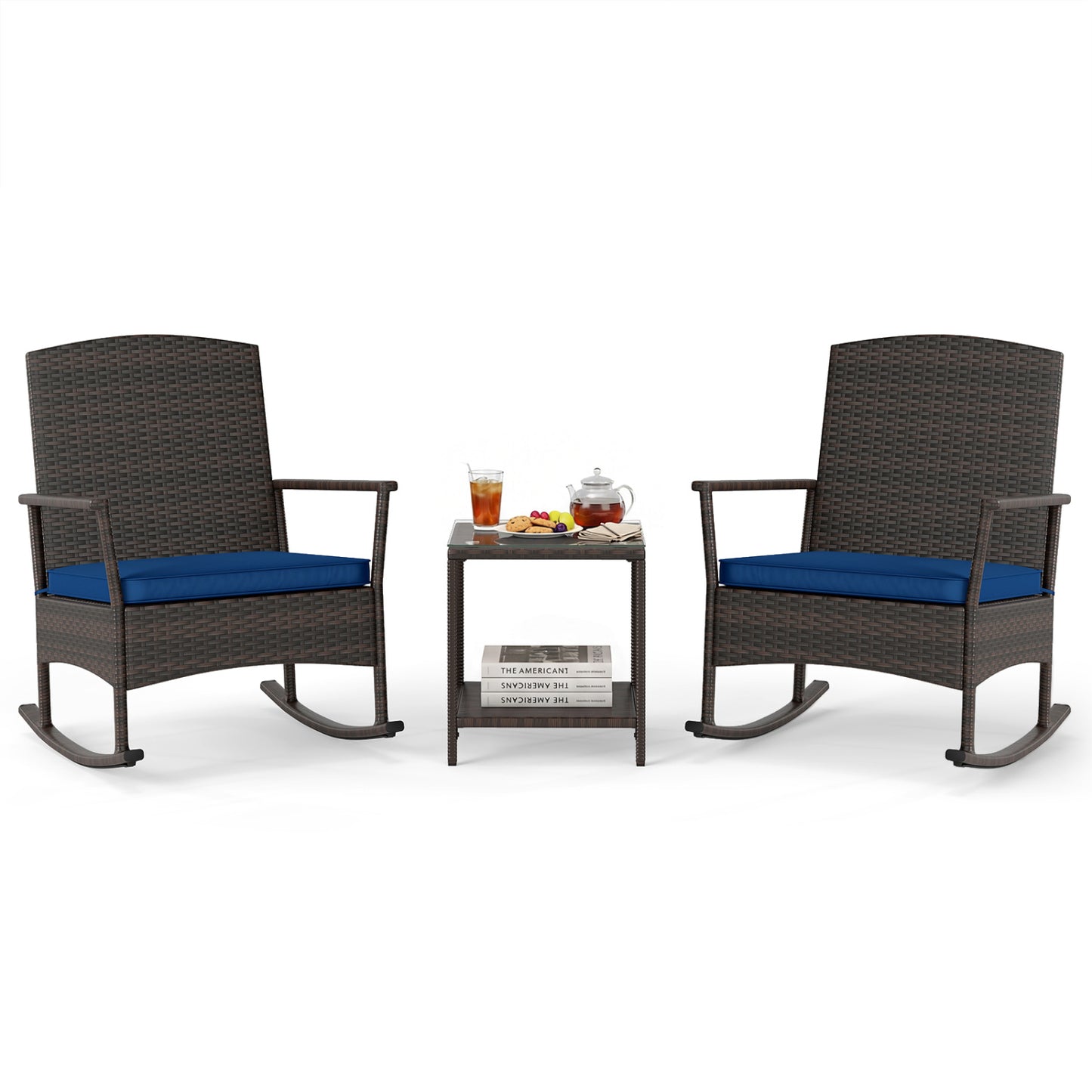 Wicker 3-Piece Patio Rocking Set with Coffee Table, Navy Patio Conversation Sets at Gallery Canada