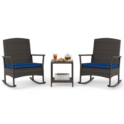 Wicker 3-Piece Patio Rocking Set with Coffee Table, Navy Patio Conversation Sets at Gallery Canada