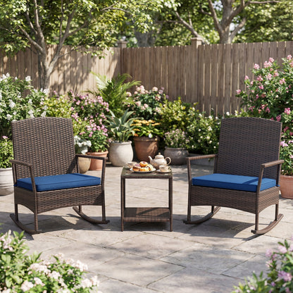 Wicker 3-Piece Patio Rocking Set with Coffee Table, Navy Patio Conversation Sets at Gallery Canada